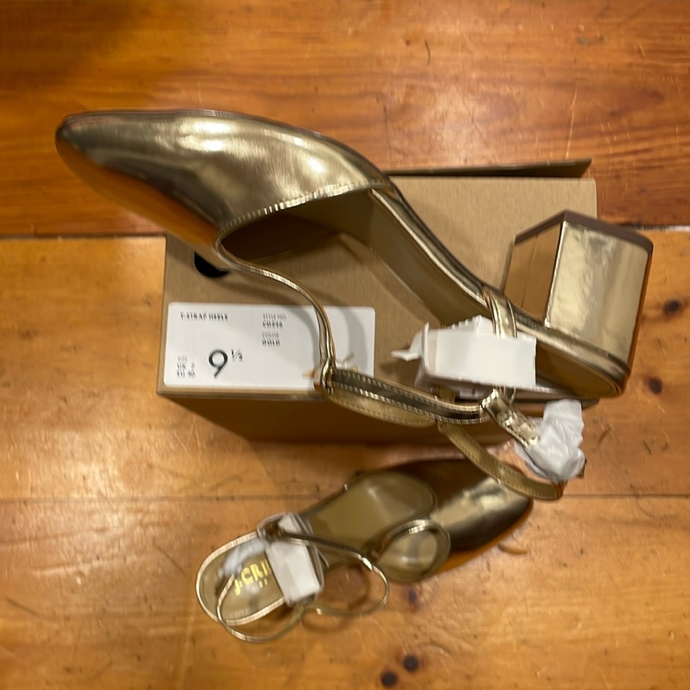 Shoe J Crew Ankle T- Strap Heel Gold NIB NEW size 9 1/2 - Picture 13 of 15